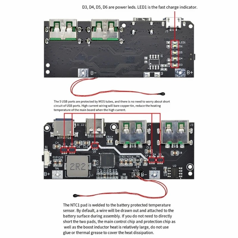 CIR0000997CQC4+PD3.0 LED Dual USB 5V 4.5A 22.5W Micro/Type-C USB Mobile Power Bank 18650 Charging Module Temperature / Circuit Protection