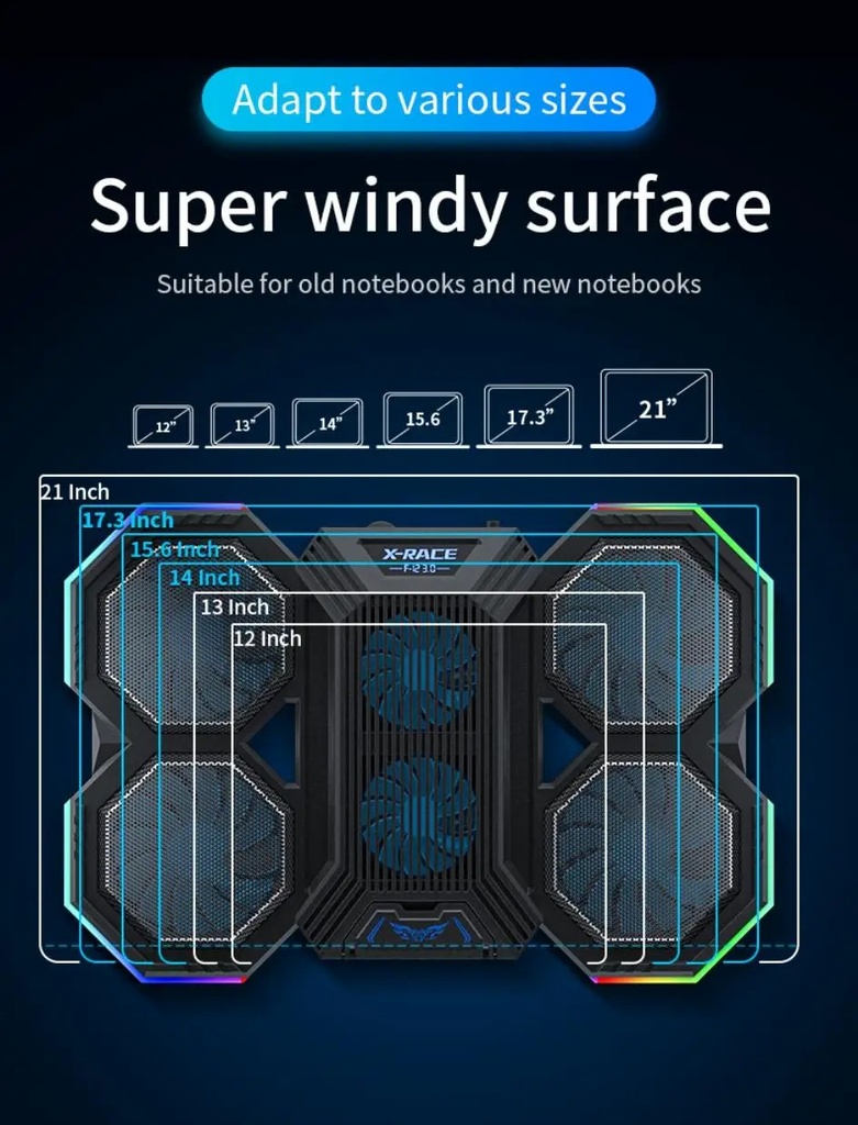 6 Fans Comfort Notebook Cooler RGB Gaming Laptop Cooler Cooling Pad with phone holder