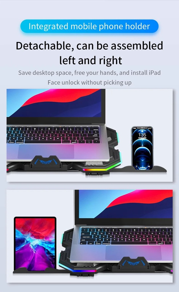 6 Fans Comfort Notebook Cooler RGB Gaming Laptop Cooler Cooling Pad with phone holder