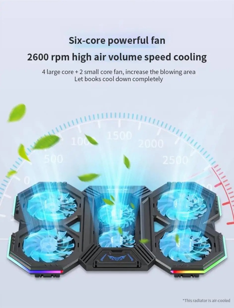 6 Fans Comfort Notebook Cooler RGB Gaming Laptop Cooler Cooling Pad with phone holder