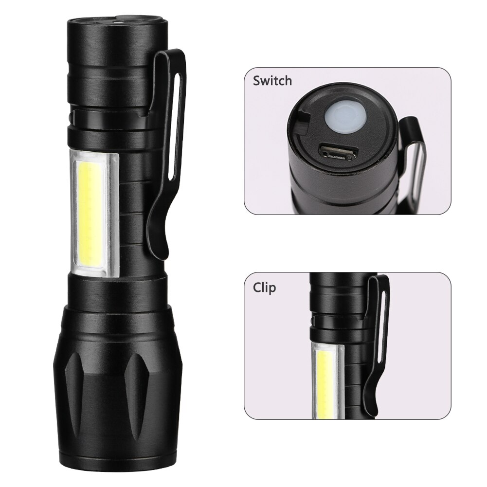 aluminum alloy USB charging led mini telescopic zoom COB glare flashlight