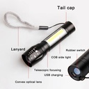 aluminum alloy USB charging led mini telescopic zoom COB glare flashlight