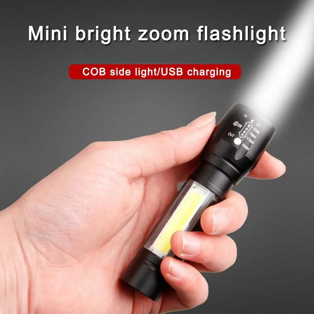 aluminum alloy USB charging led mini telescopic zoom COB glare flashlight