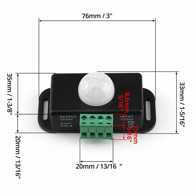DC 12V 24V 6A Automatic Adjustable PIR Motion Sensor Light Switch Module for LED Strip Light Lamp