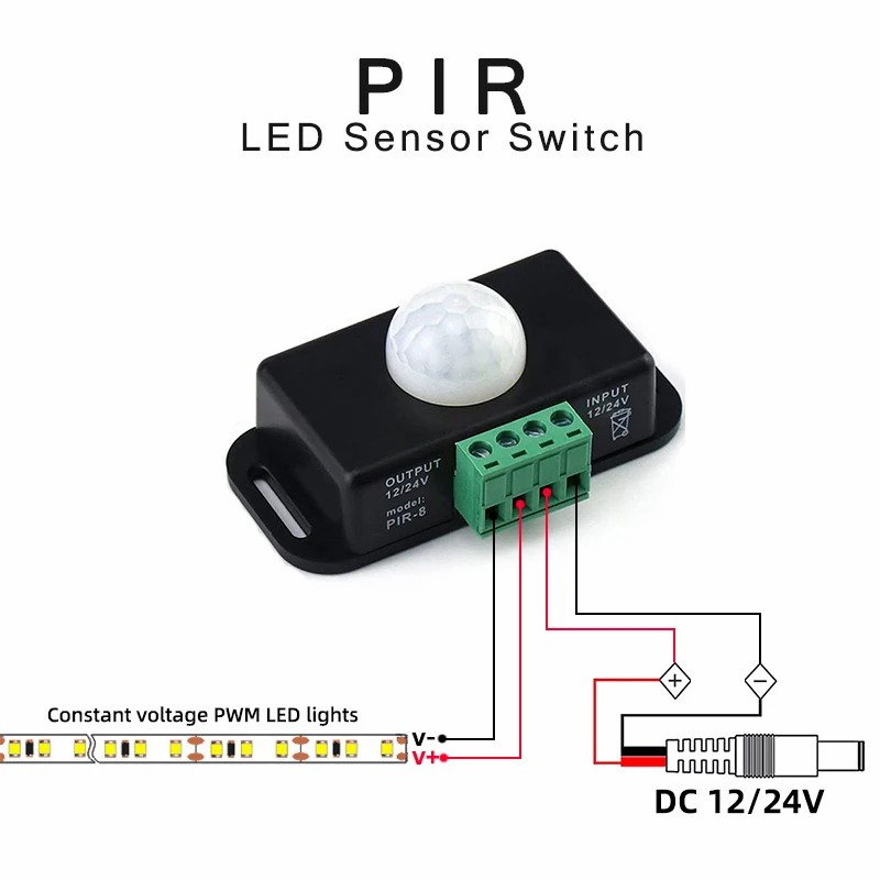 DC 12V 24V 6A Automatic Adjustable PIR Motion Sensor Light Switch Module for LED Strip Light Lamp