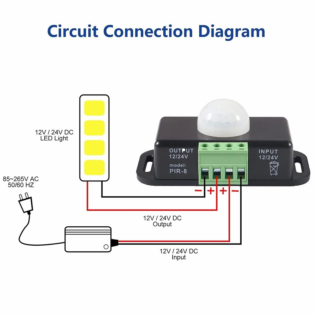 DC 12V 24V 6A Automatic Adjustable PIR Motion Sensor Light Switch Module for LED Strip Light Lamp