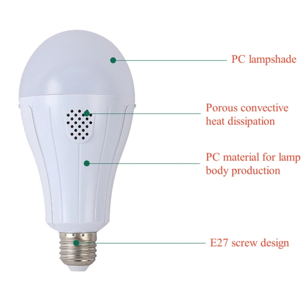 2400mah 18650 Lithium Battery Led Bulb Detachable Dual Battery E27 Emergency Light