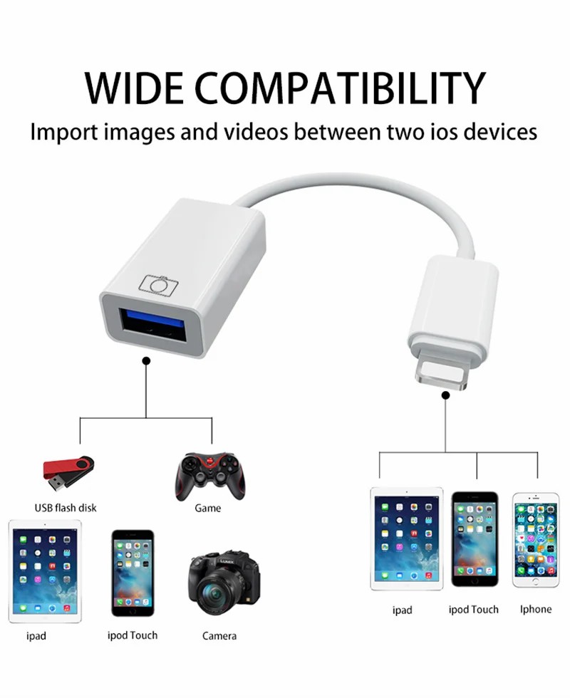Apple OTG adapter cable adapter Lightning to USB3.0 camera electronic keyboard mobile phone converter