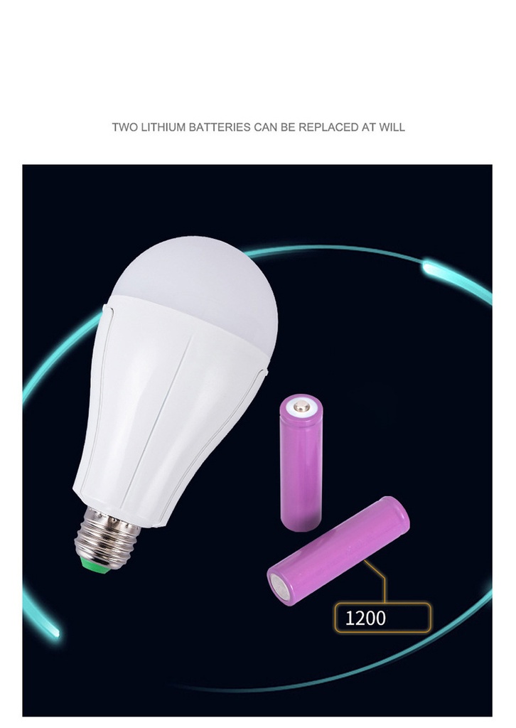 2400mah 18650 Lithium Battery Led Bulb Detachable Dual Battery E27 Emergency Light