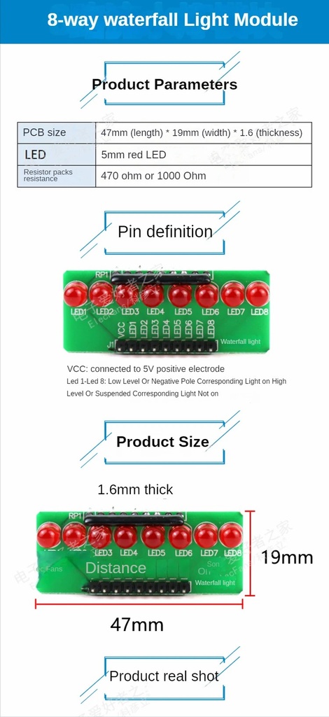 8-Way Running Water Light Horse Race Lamp 5MM LED Module MCU Modules For Arduino Smart Car Accessories