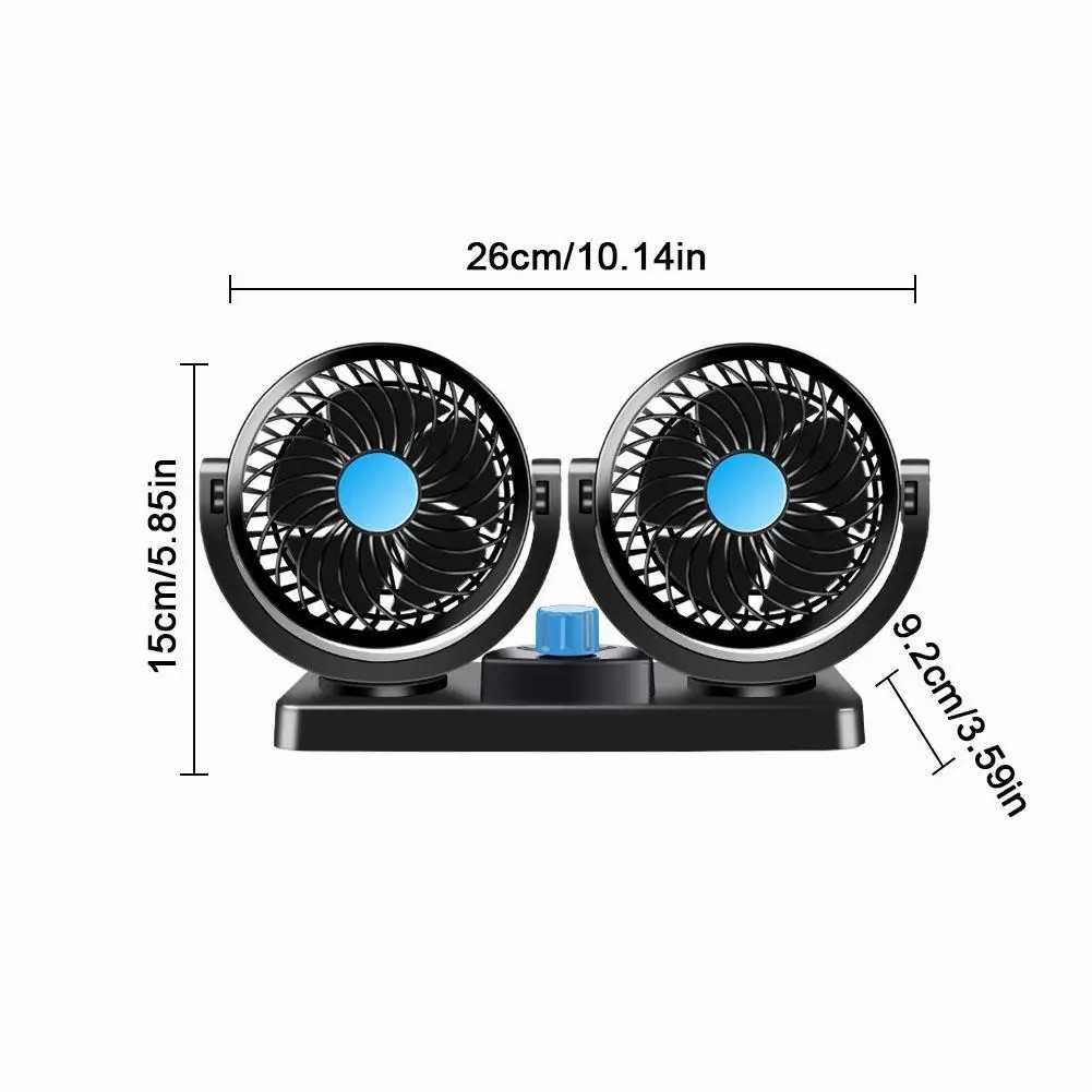 Mini Electric Car Double Fan 360 Degree Rotating 2 Gear Car Cooling Fan