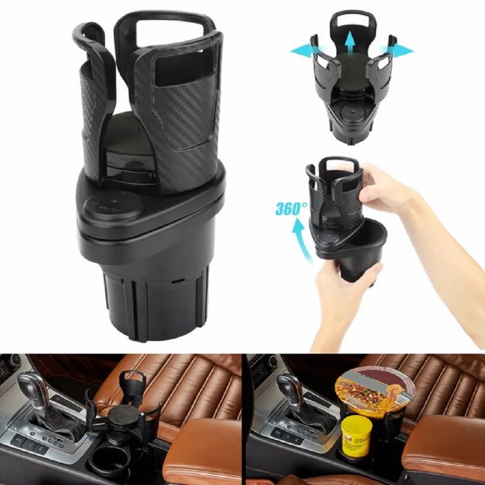 2 In 1 Car Cup Holder Expander Adapter Base Tray 360 Rotating Multifunctional Dual Cup Holder Bottle Holder Extender Auto Stand