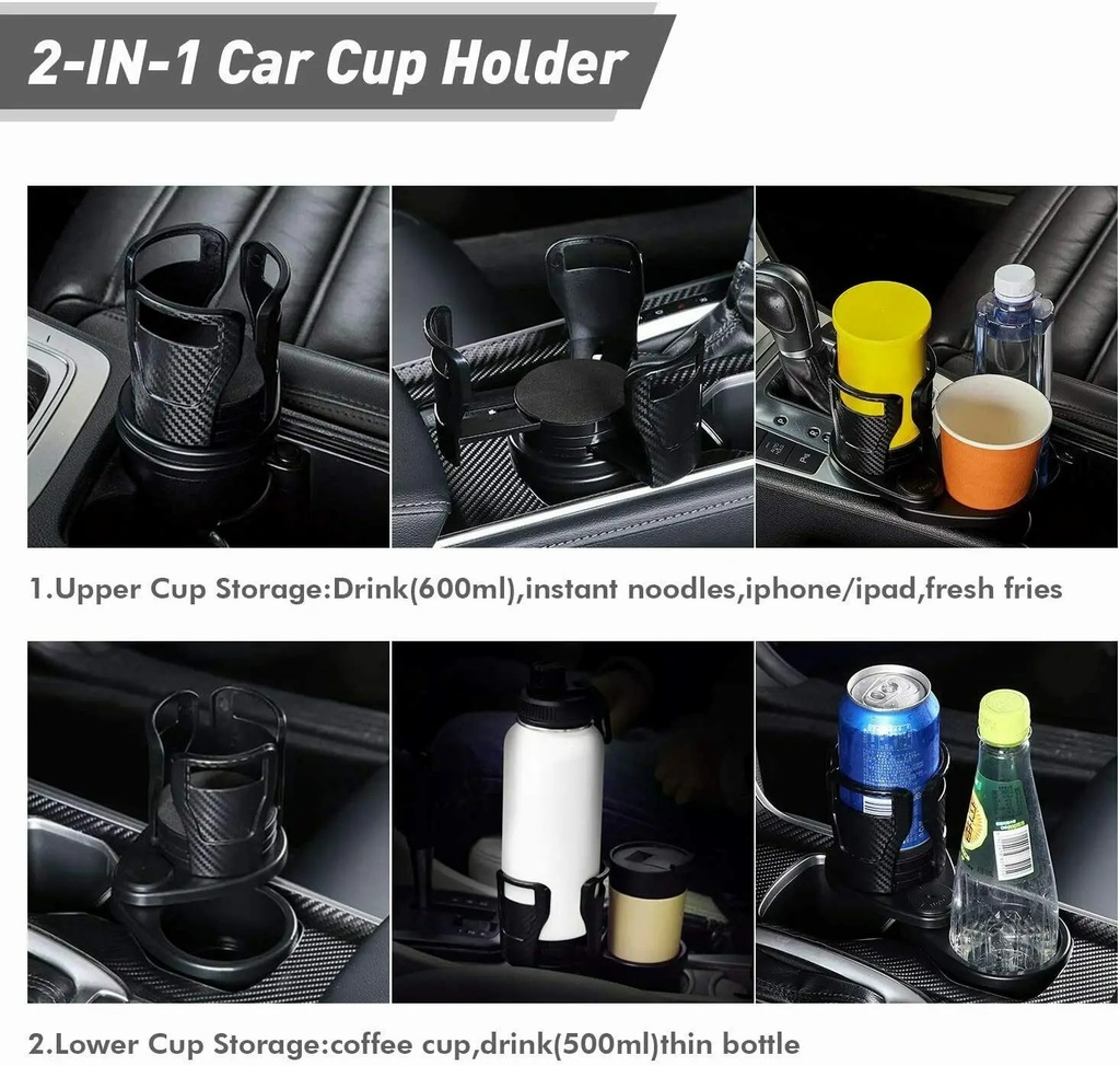 2 In 1 Car Cup Holder Expander Adapter Base Tray 360 Rotating Multifunctional Dual Cup Holder Bottle Holder Extender Auto Stand
