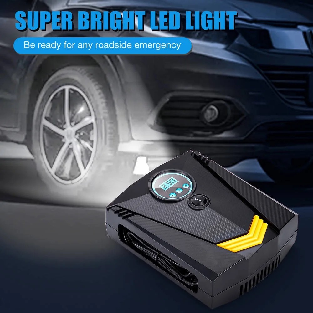 120W Auto Digital Tire Inflator Portable Air Compressor Pump With Light 150 PSI Car Air Pump