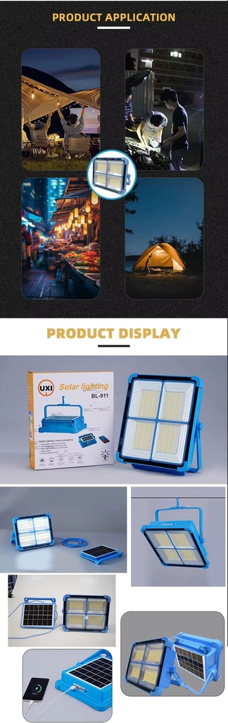 Stepless Dimming Mobile Power Bank Emergency Solar Light Large Capacity 18650 Battery With USB Port 5V/2A Outdoor Flood Night