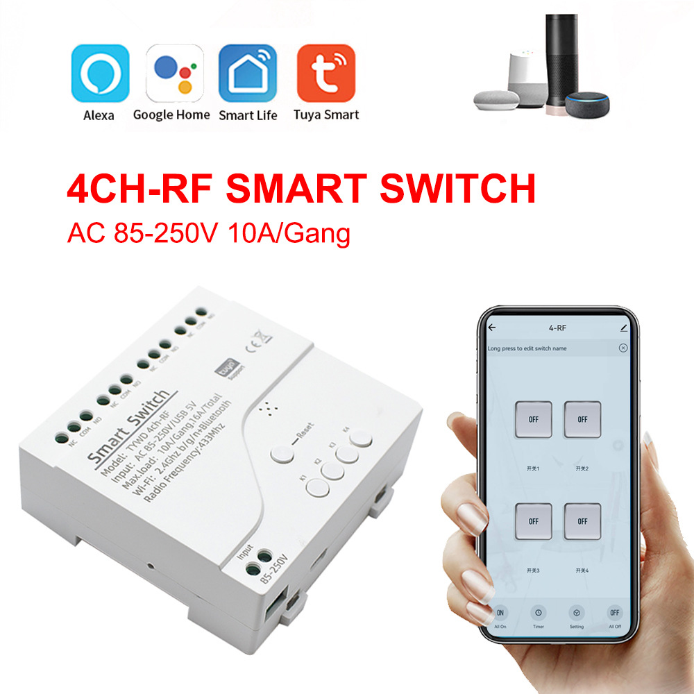 Tuya Smart Switch WiFi DIY Timer 85-220V RF Voice Control Module 4CH Tuya Module