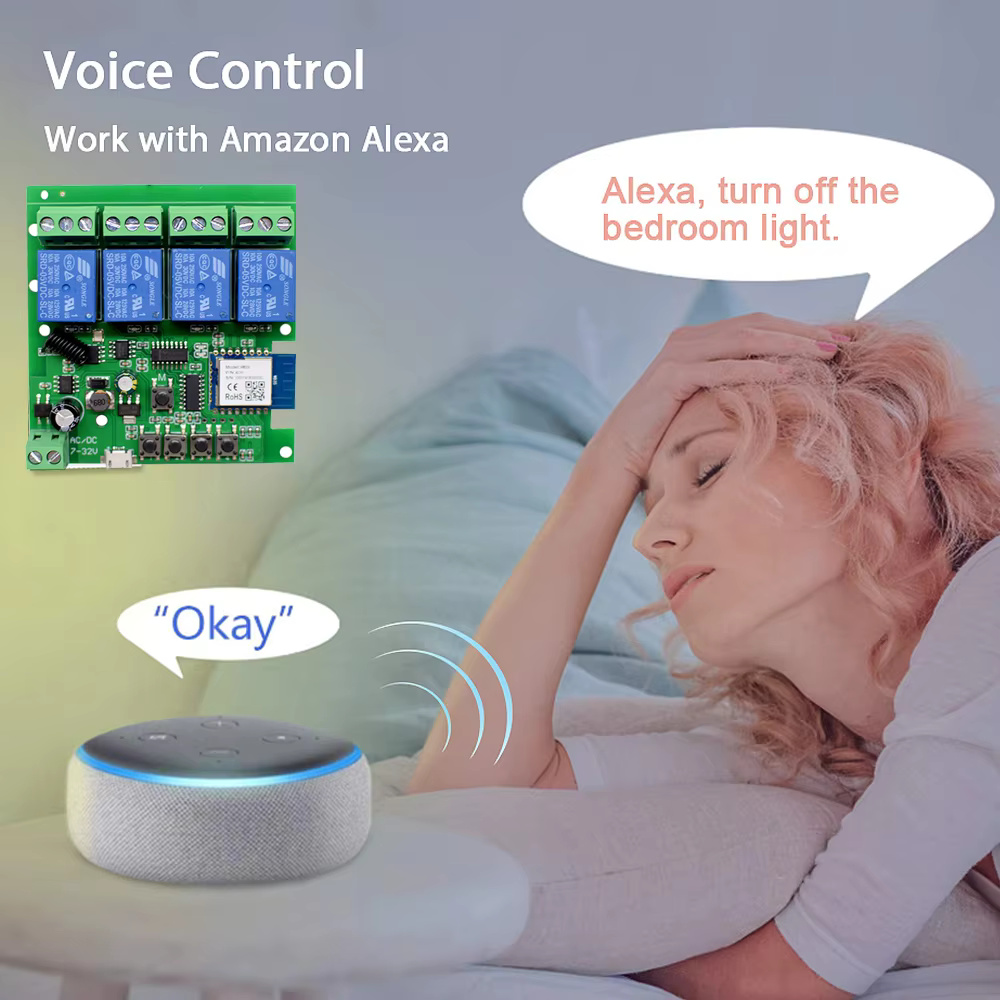Tuya Smart Switch WiFi DIY Timer 85-220V RF Voice Control Module 4CH Tuya Module