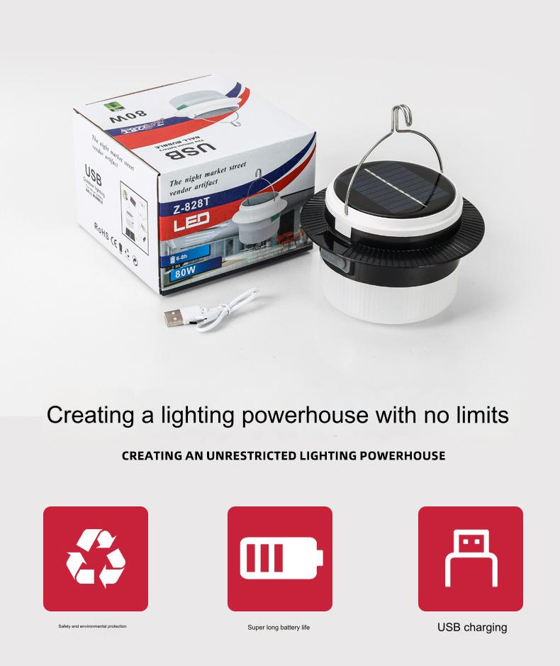 Emergency outdoor stall USB rechargeable 18650 battery led camping light tent lamp solar lights