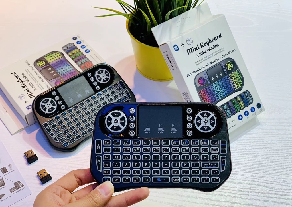 I10 Mini Wireless Keyboard Rechargeable 2.4G 7 Color Backlit Keyboard Touchpad Bluetooth-compatible Gamepad