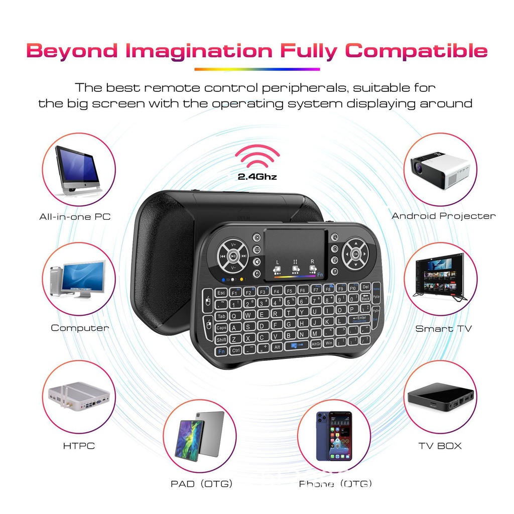 I10 Mini Wireless Keyboard Rechargeable 2.4G 7 Color Backlit Keyboard Touchpad Bluetooth-compatible Gamepad