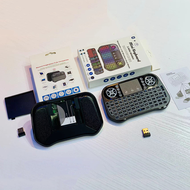 I10 Mini Wireless Keyboard Rechargeable 2.4G 7 Color Backlit Keyboard Touchpad Bluetooth-compatible Gamepad