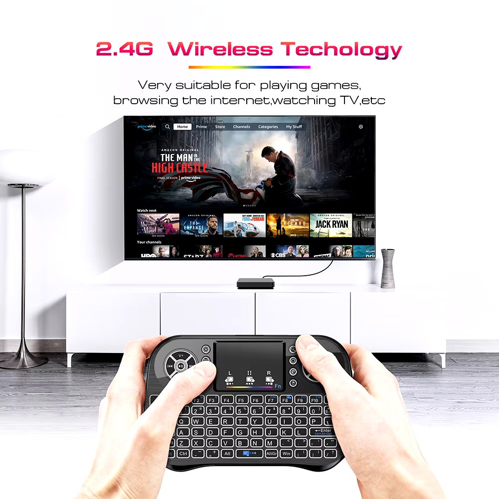 I10 Mini Wireless Keyboard Rechargeable 2.4G 7 Color Backlit Keyboard Touchpad Bluetooth-compatible Gamepad