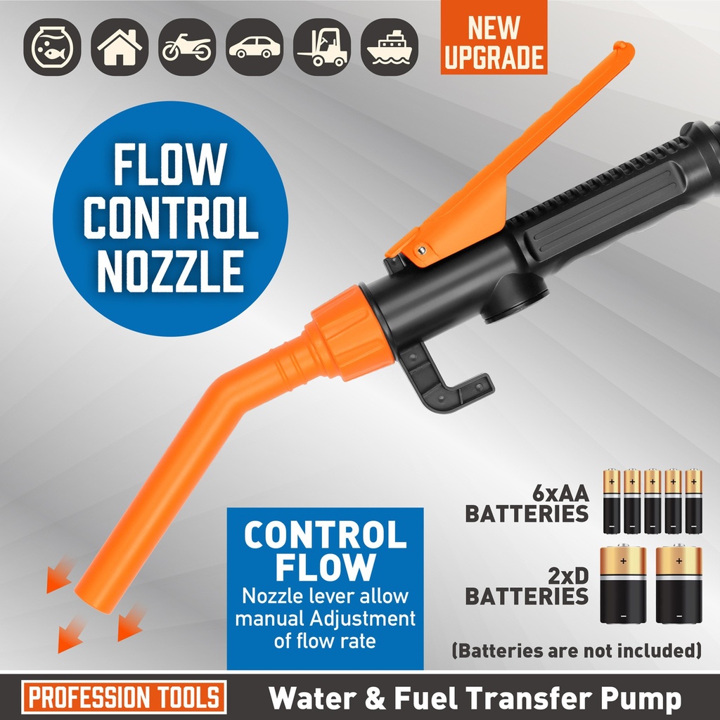 Liquid Transfer Pump Battery Powered Fuel Transfer Pump with Flow Control Nozzle 2.4 Gallons Portable Fuel Transfer Pump