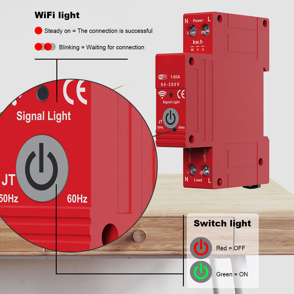 Tuya Wifi Intelligent Circuit Breaker 63A Metering Automatic Reclosing Switch Timer APP Control