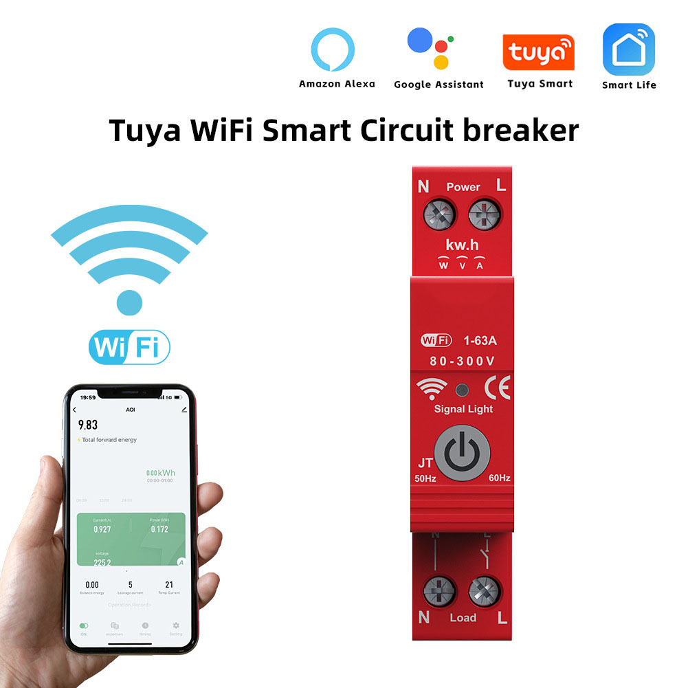 Tuya Wifi Intelligent Circuit Breaker 63A Metering Automatic Reclosing Switch Timer APP Control