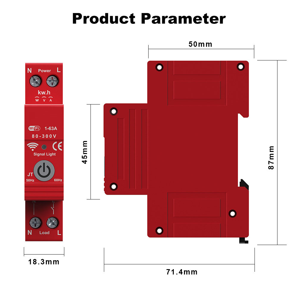 Tuya Wifi Intelligent Circuit Breaker 63A Metering Automatic Reclosing Switch Timer APP Control