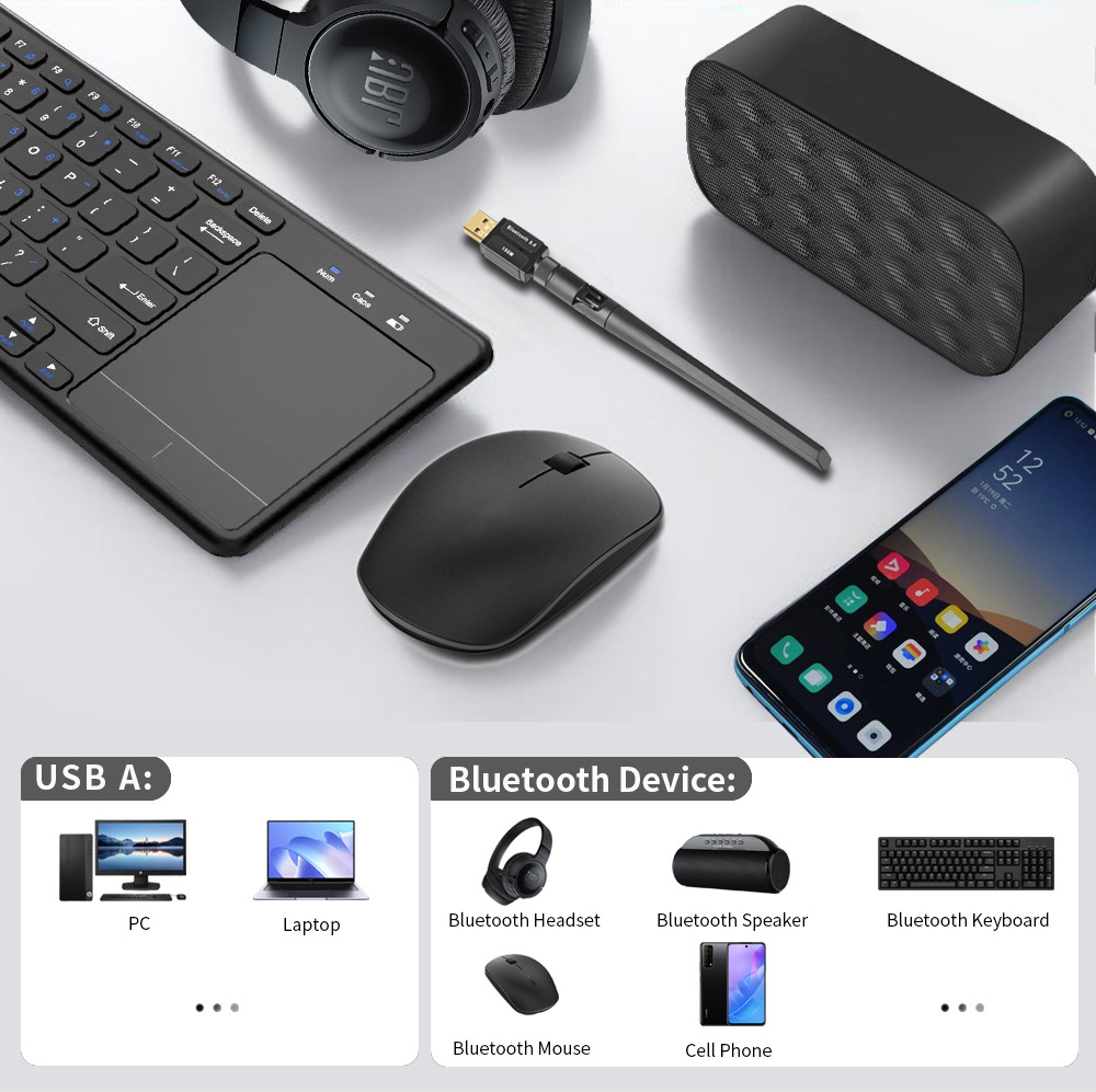 150m Bluetooth adapter driver-free Bluetooth5.4 computer external USB antenna Bluetooth receiver and transmitter