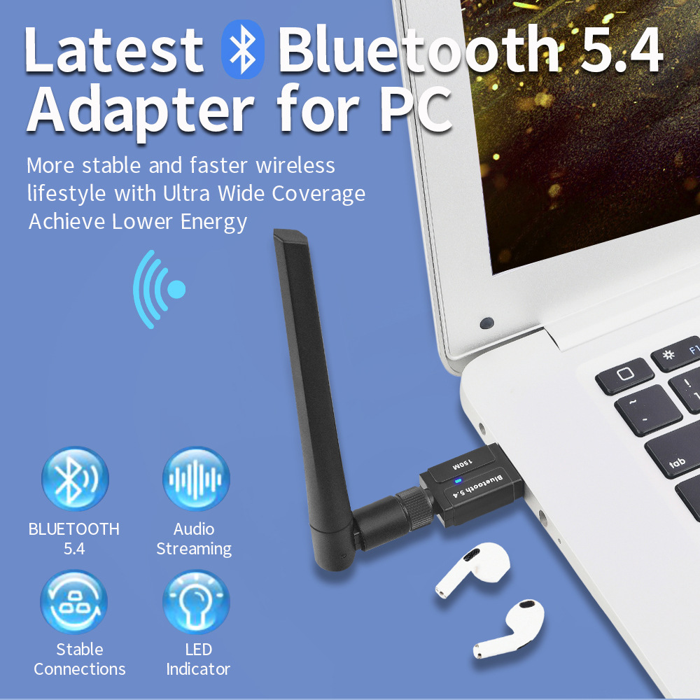150m Bluetooth adapter driver-free Bluetooth5.4 computer external USB antenna Bluetooth receiver and transmitter
