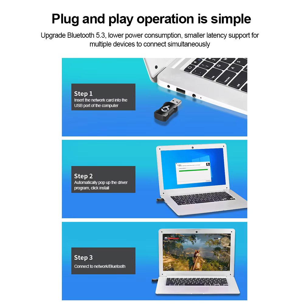 900Mbps USB WiFi Bluetooth Adapter 2 in 1 USB Dongle 2.4Gbps 5Gbps Dual Band USB Wi-Fi Network Card Wireless Receiver