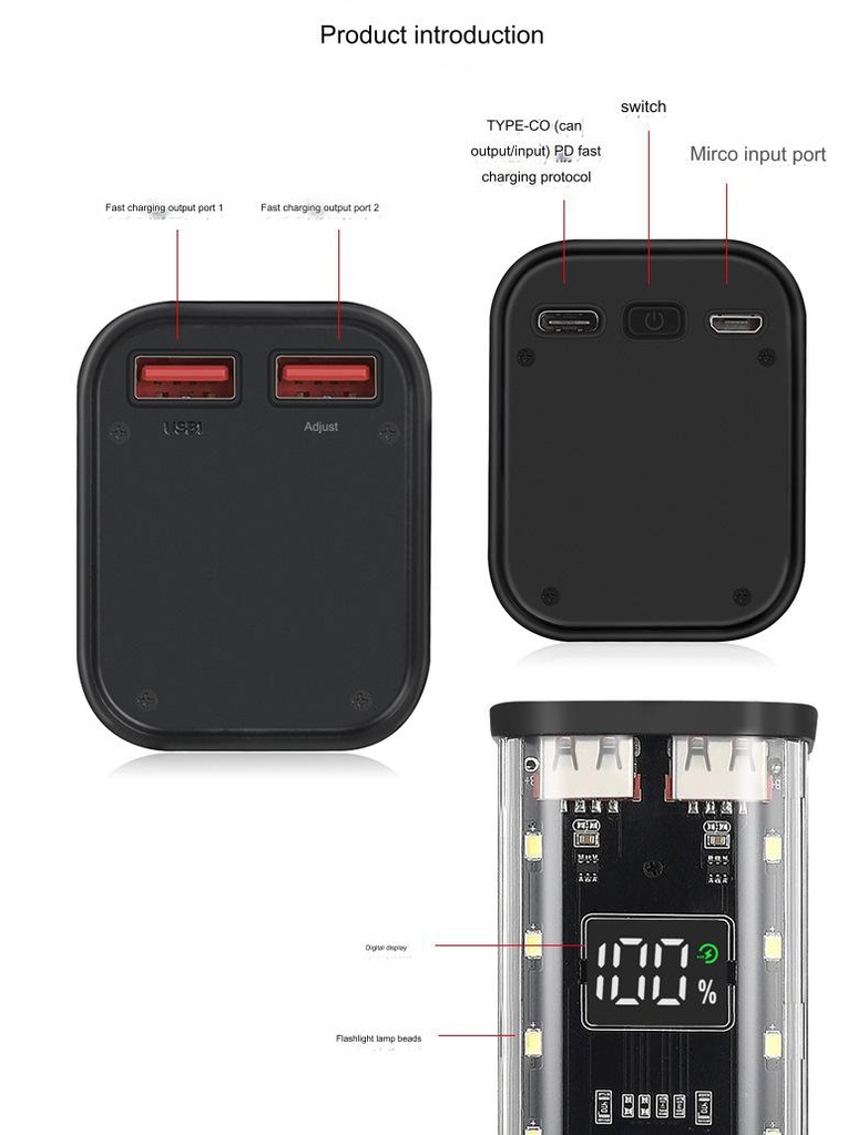 Transparent 8-cell 18650 battery box DIY kit fast charging mobile power supply set welding-free power bank shell (Without Battery)