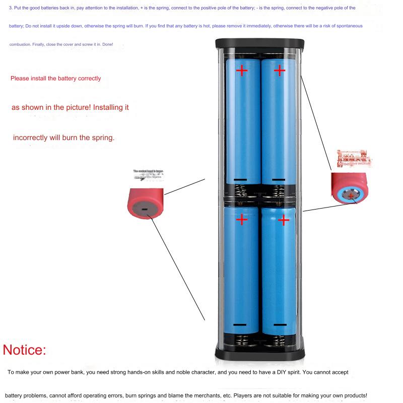 Transparent 8-cell 18650 battery box DIY kit fast charging mobile power supply set welding-free power bank shell (Without Battery)