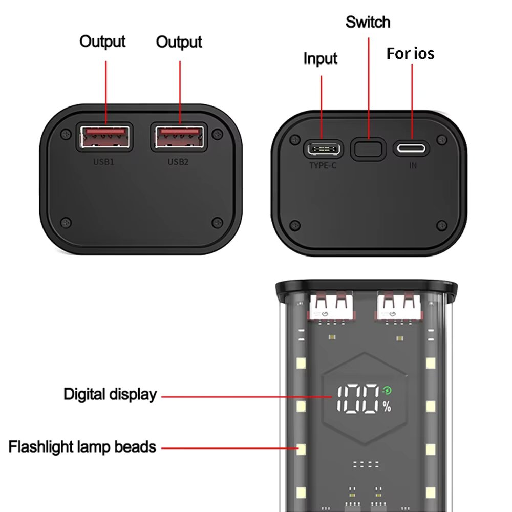 4* 21700 Battery Holder USB DIY Power Bank Box 22.5W Fast Charging Housing Battery Case Quick Charge Solderless Mobile Power bank Kit (battery not included)