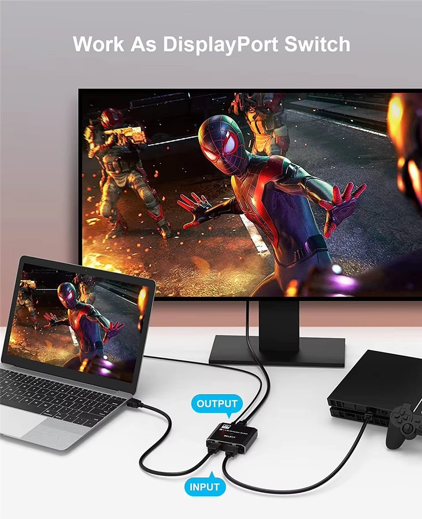 DisplayPort 8K DP1.4 Bi-directional Switcher Splitter 8K@30Hz 4K@120Hz with remote control