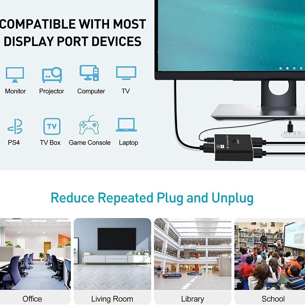 DisplayPort 8K DP1.4 Bi-directional Switcher Splitter 8K@30Hz 4K@120Hz with remote control