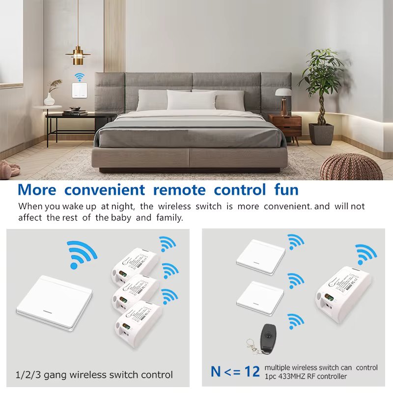 433Mhz Smart Light Switch Push Button Switch Universal Wireless Remote Control AC90~250V 10A 1CH Relay controller