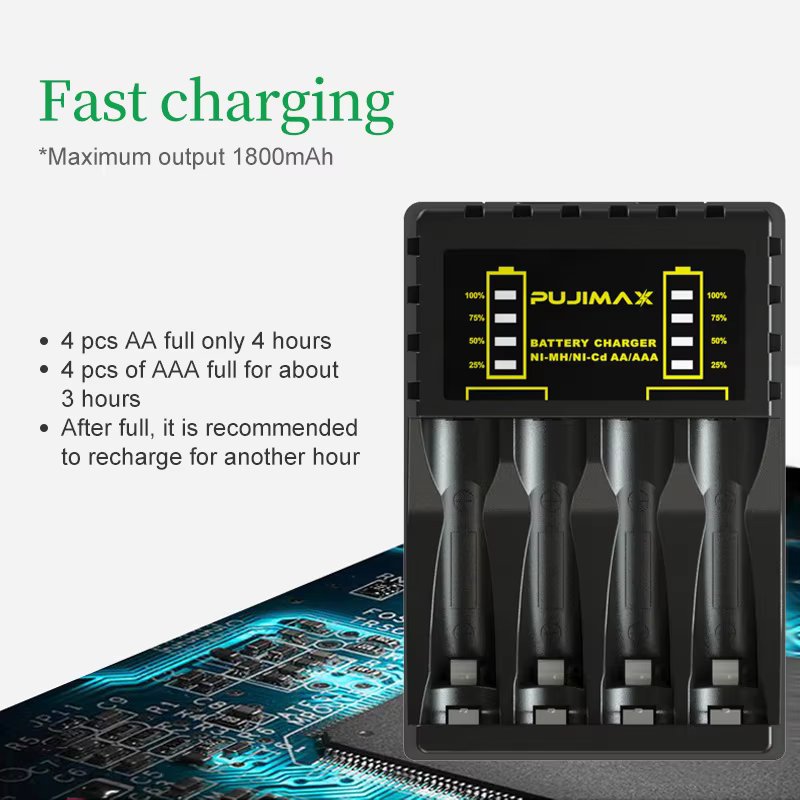 4 Slot Intelligent Fast Charge With Indicator For 1.2V NiMH NiCd AAA/AA Rechargeable Batteries USB C Micro Jack
