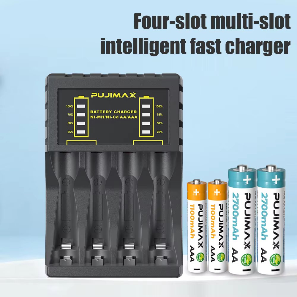 4 Slot Intelligent Fast Charge With Indicator For 1.2V NiMH NiCd AAA/AA Rechargeable Batteries USB C Micro Jack