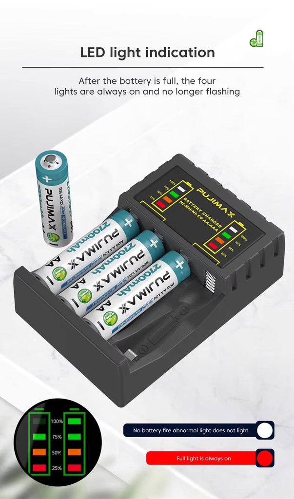 4 Slot Intelligent Fast Charge With Indicator For 1.2V NiMH NiCd AAA/AA Rechargeable Batteries USB C Micro Jack
