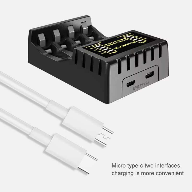 4 Slot Intelligent Fast Charge With Indicator For 1.2V NiMH NiCd AAA/AA Rechargeable Batteries USB C Micro Jack