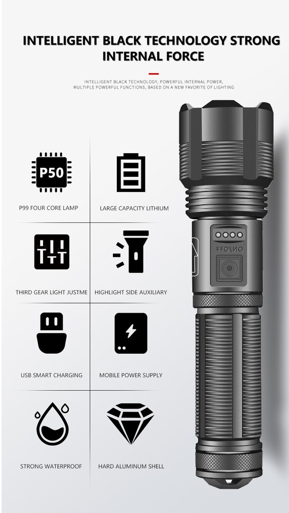 XHP50 18650 Rechargeable LED Flashlight