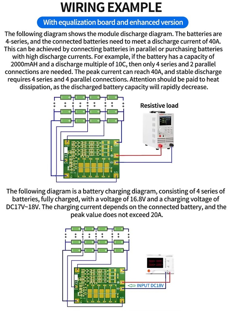 4 string 14.8V 16.8V 4S 40A Li-ion Lithium Battery 18650 Charger BMS Protection Board