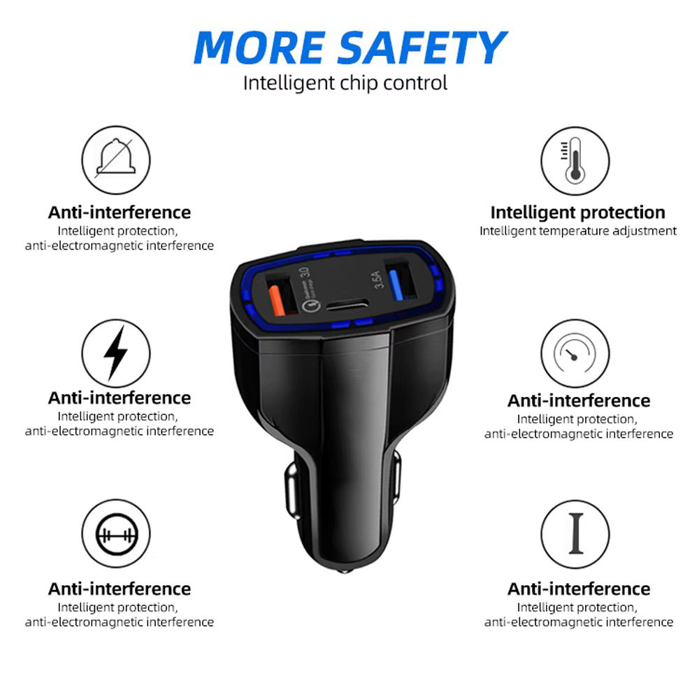 35W PD Quick Charge 3.0 QC 3.0 Type C Dual USB Port Fast Charger Car Phone Charging Adapter