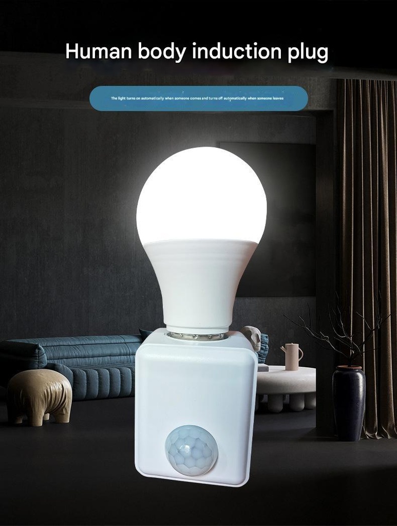 LED Human Infrared Sensor Lamp Base Intelligent Time-Delay Switch Holder E27 Wall Plug Type