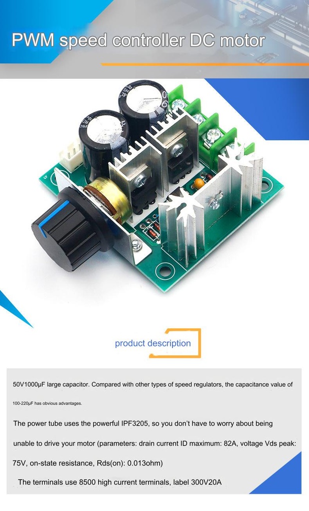 DC 12V-40V 13KHZ Auto PWM DC Motor Speed Regulator Governor Speed Controller Switch 10A 50V 1000uF