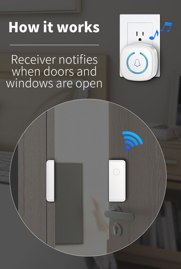 Split type Door And Window Sensor Wireless Door Magnet Sensor 60 Songs Home Protection Security Anti-Theft Alarm Volume Reminder