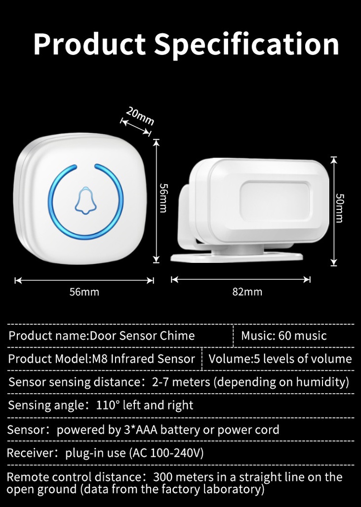 Wireless Motion Sensor Detector Alarm Home Security Alarm Store Ring Door Entry Doorbell Alert
